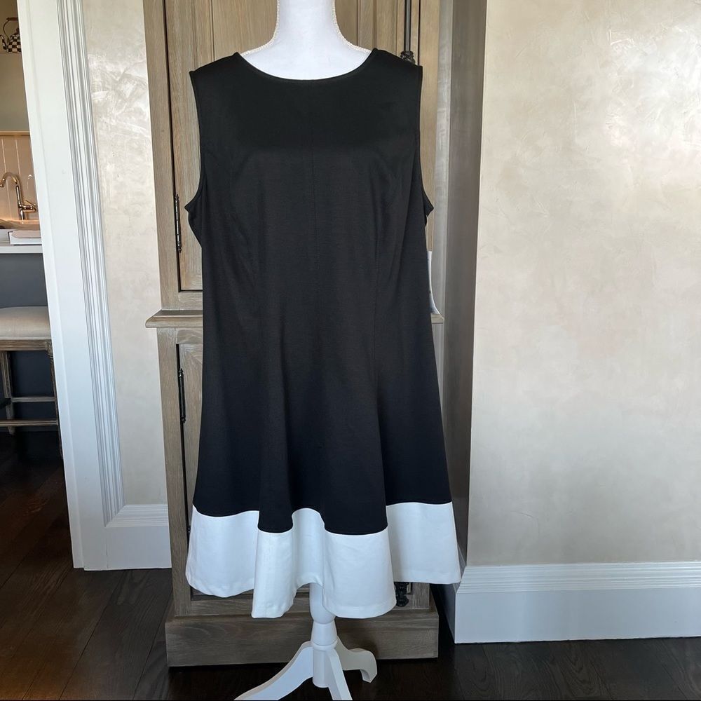 Sharagano Stretch Shift Dress two tone black and ivory plus size 18W NWT
